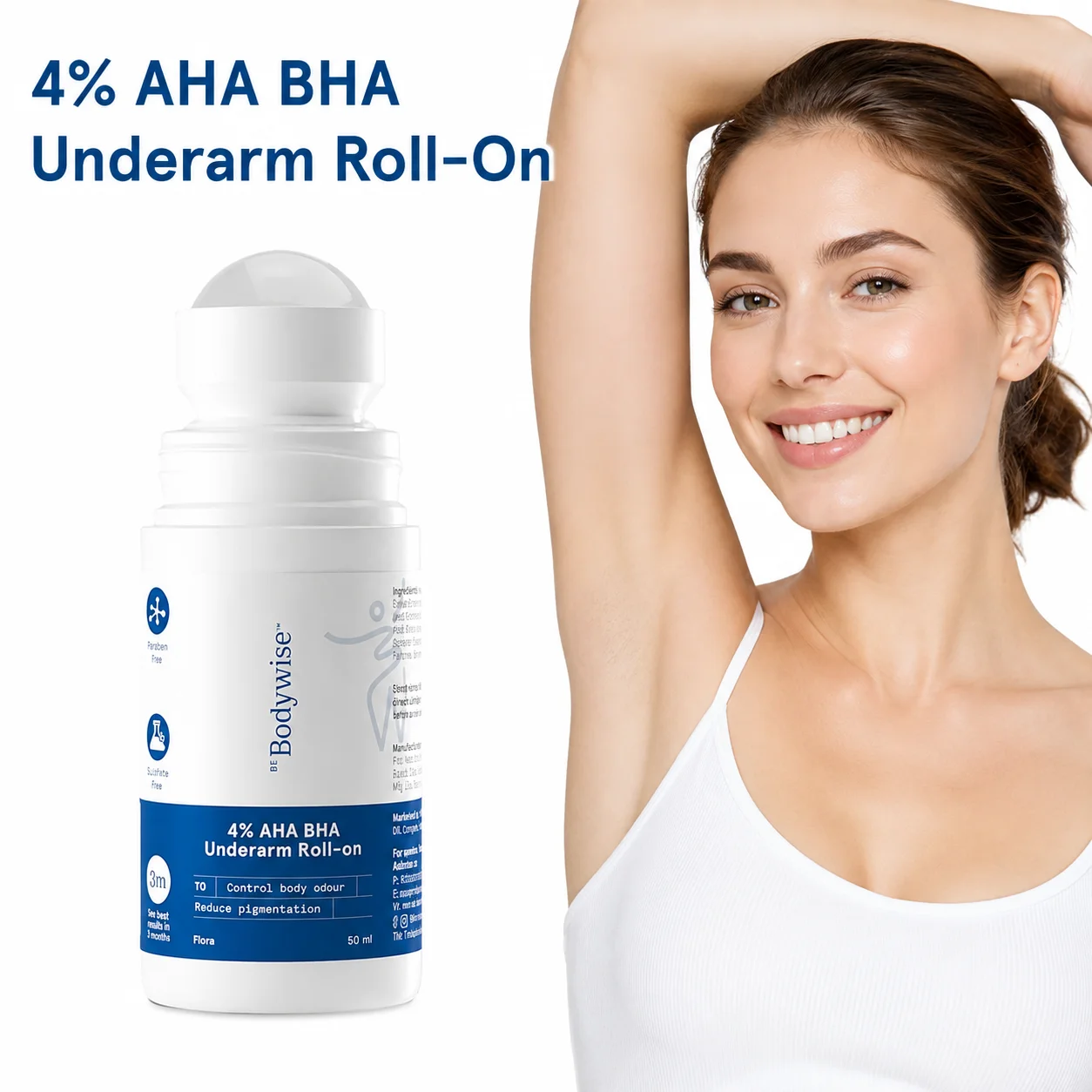 Underarm Brightening Roll On Deodorant AHA BHA Salicylic Lactic Acid Alcohol Free Care for Dark Uneven Skin and Odor