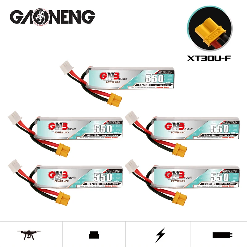 5 uds GNB 2S 7,4 V 550mah 90C/180C HV LiPo batería XT30U-F enchufe para TINY8X Blade Inductrix FPV QX2 120S Beta75S Beta FPV Drone