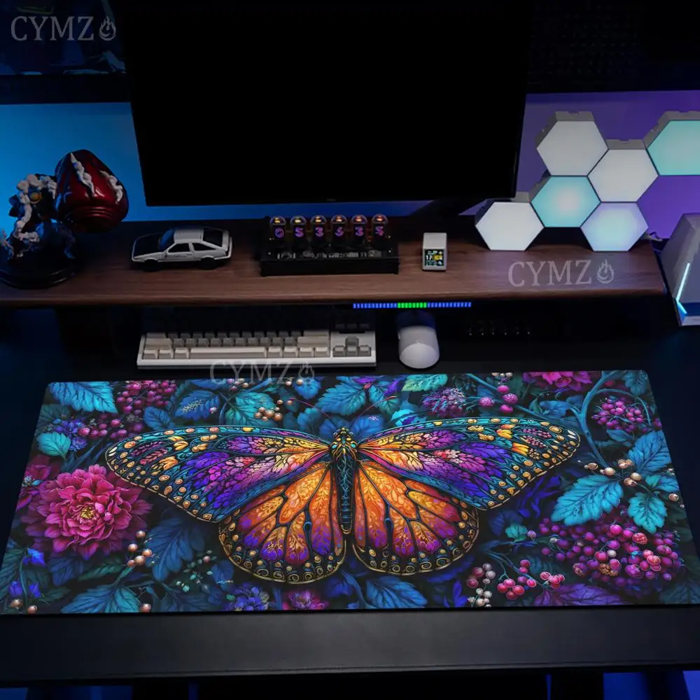 

Великолепный коврик для мыши с разноцветными бабочками, настольный коврик с прошитыми краями, противоскользящий, прочные офисные аксессуары, коврик для клавиатуры и мыши