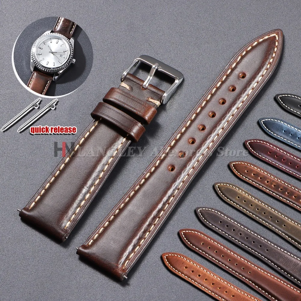 18mm 19mm 20mm 21mm 22mm Vintage Oil Wax Leather Watch Straps for Omega for Seiko Brown Head Layer Cowhide Watchband Accessories