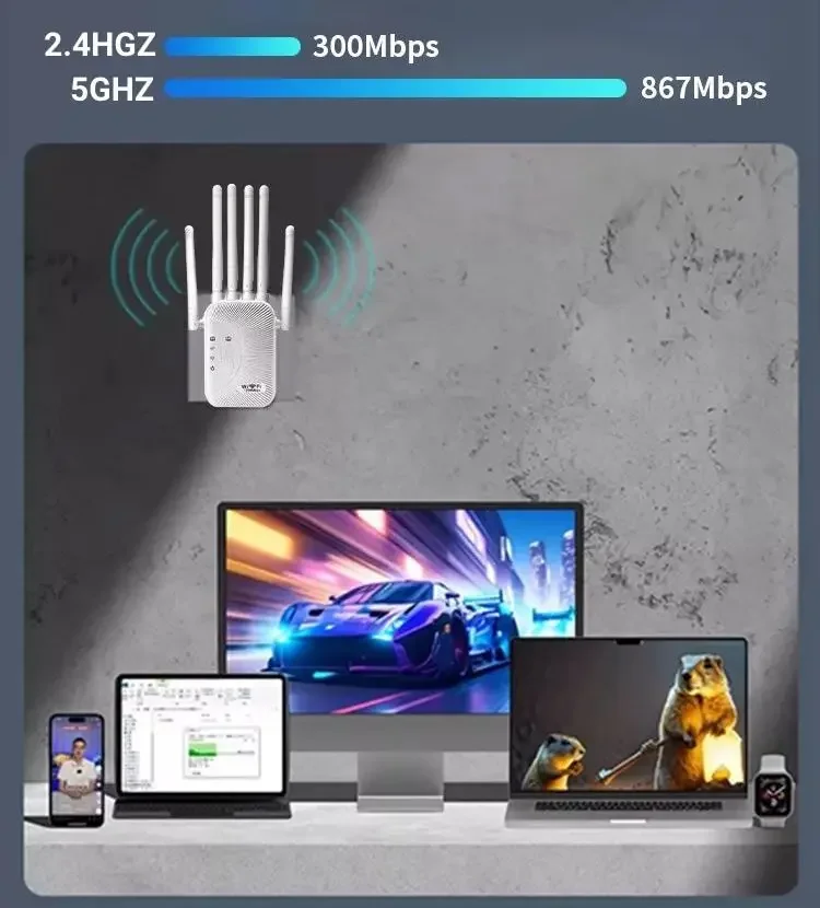 1200Mbps WiFi Repeater Dual Band Wireless 2.4G 5GHz Amplifier Network Long Range Signal Booster For Home Office Wi-Fi Repeater