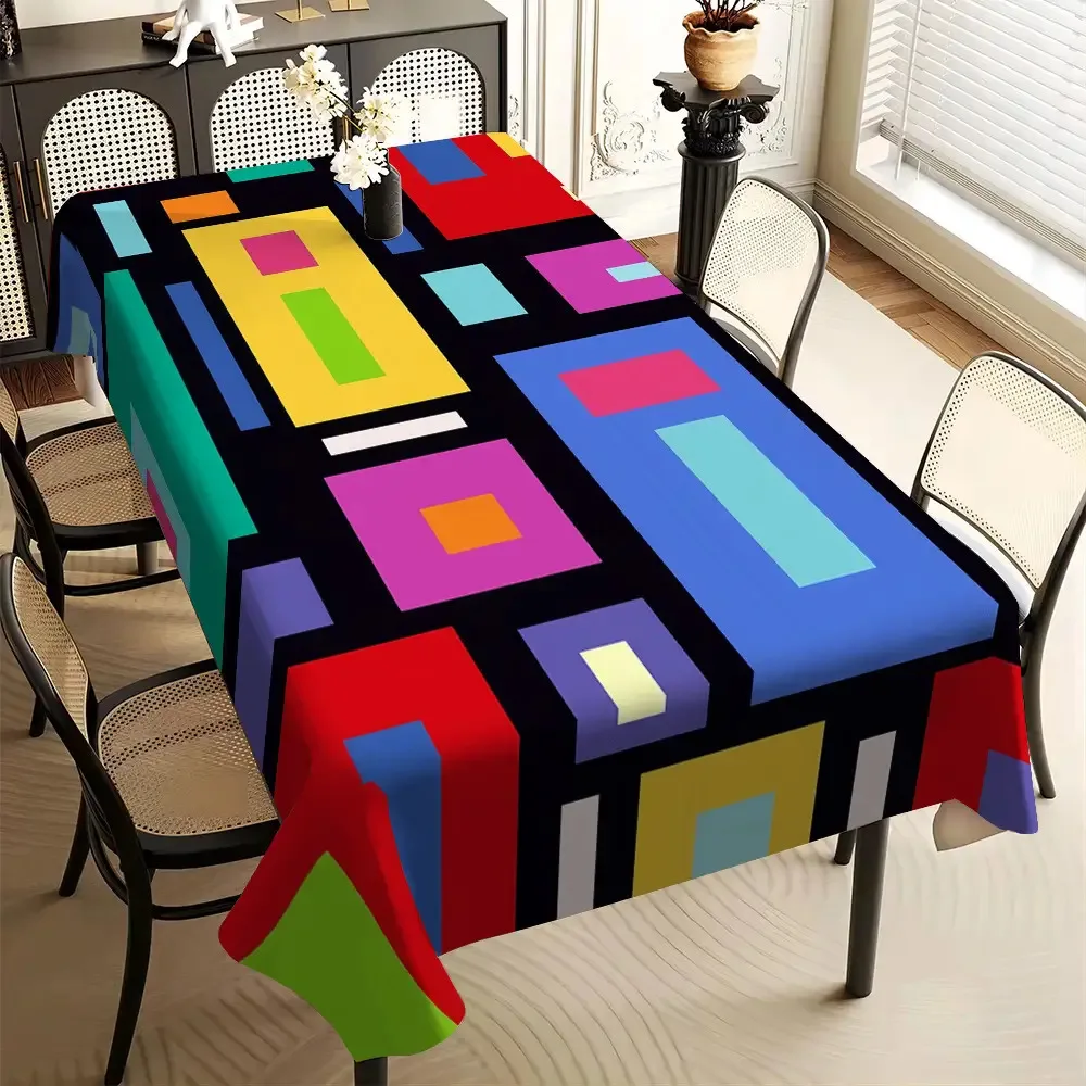 One Mondrian geometric square element rectangular tablecloth made of polyester fiber material