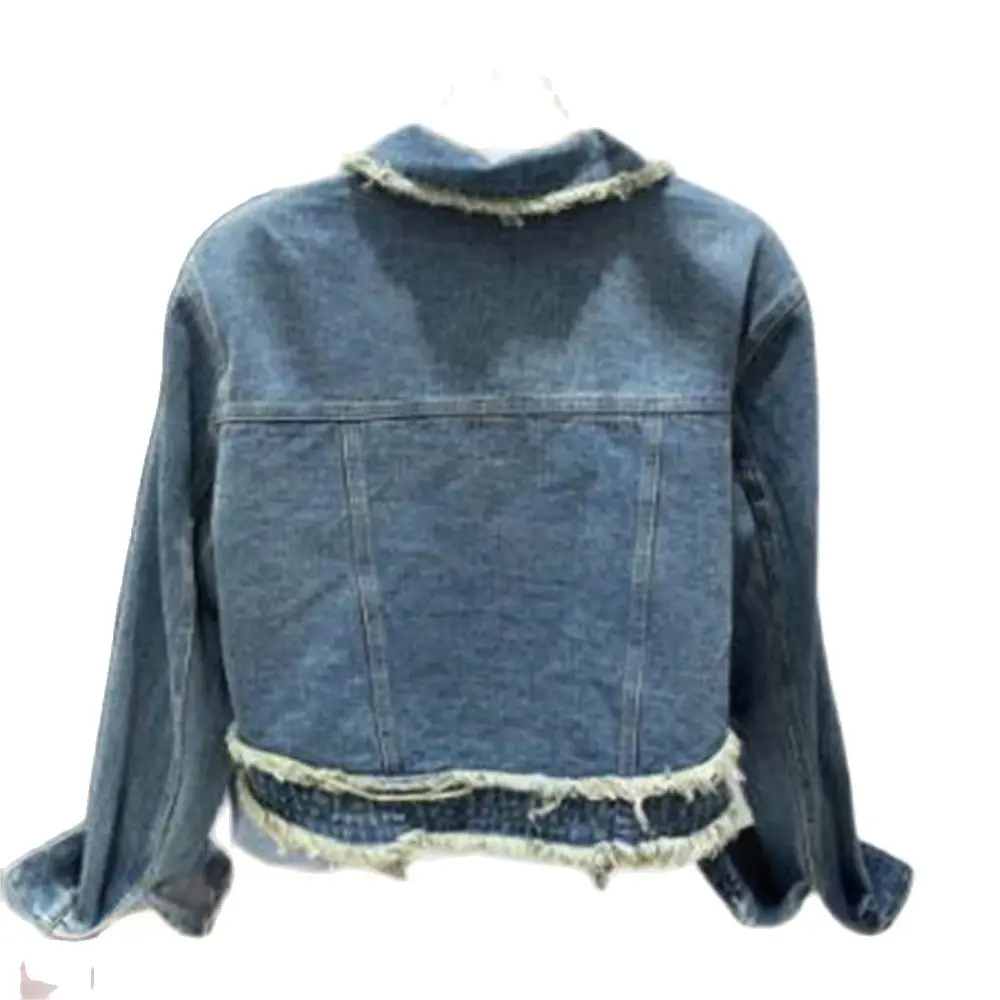 Blue Nail Turn-Down Collar Outerwear Denim Jacket Women Loose Button Patchwork Outwear Jean Coat Female Spring Raw Edge Jacket