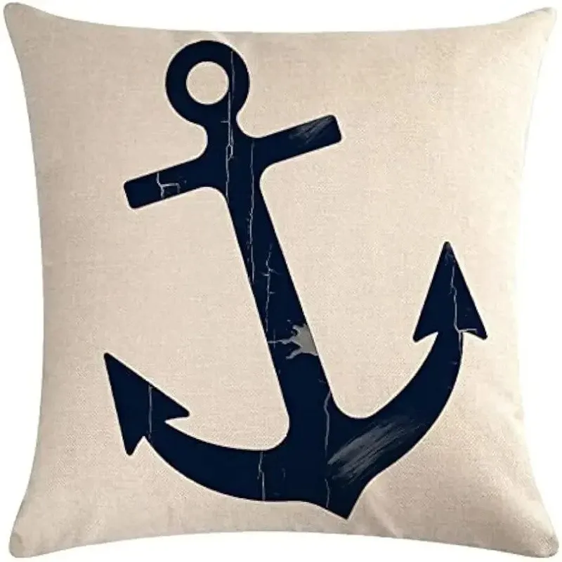 Lake Theme Decor With Anchor And Paddle Pattern Cushion Cover For Sofa Bedroom Car Pillow Cover