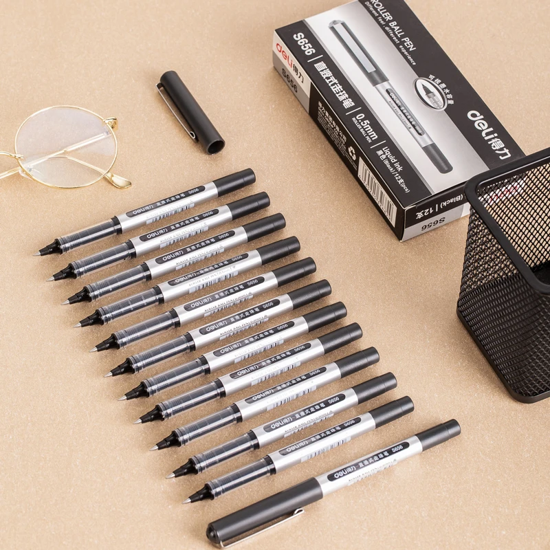 12PCS Deli S656 Direct Liquid Gel Pens 0.5mm Roller Ball Gel Ink Pen 3 Colors Boxed China Top Brand Office Supply