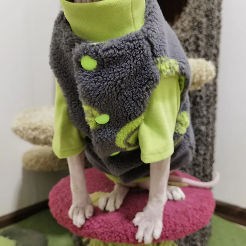Comfortable Pet Cat Jacket for Devon Rex Winter Warm Fleece Clothes Kitten Padded Waistcoat Kitten Sphynx Costume Coat
