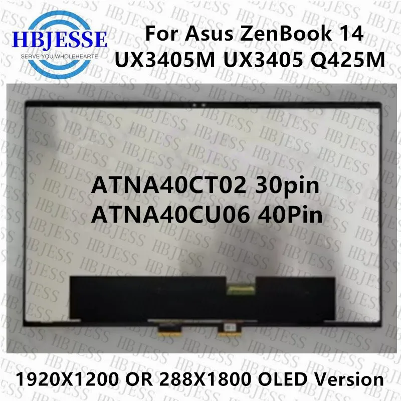 Original 14 inch for Asus ZenBook 14 UX3405M UX3405 Q425M Touch OLED Matrix LCD Screen ATNA40CT02 ATNA40CU06