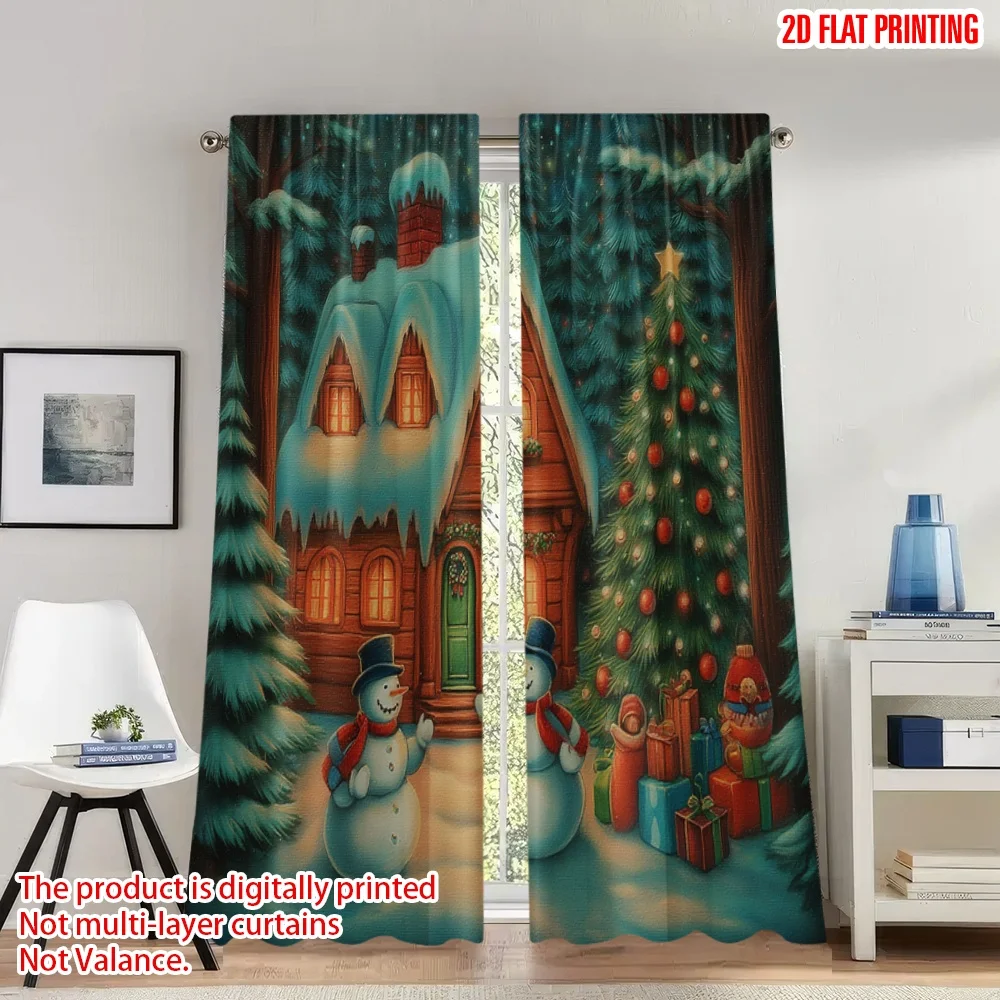 2 قطعة 2D الطباعة المسطحة عيد الميلاد سعيد حزب الستائر عيد الميلاد الثلج احتفالي منزل الرقمية المطبوعة البوليستر الستائر عيد ميلاد #1