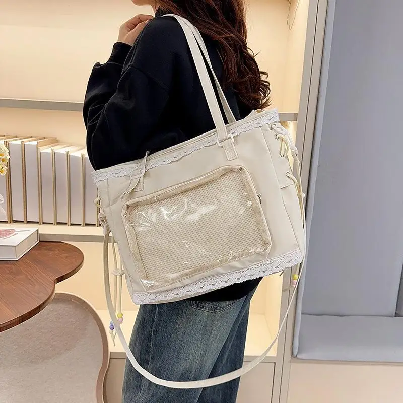 Japanese Style Casual Crossbody Tote Bag Multi Pockets Durable Daily Shoulder Bag for Students Office Commuting No Dolls & Cards