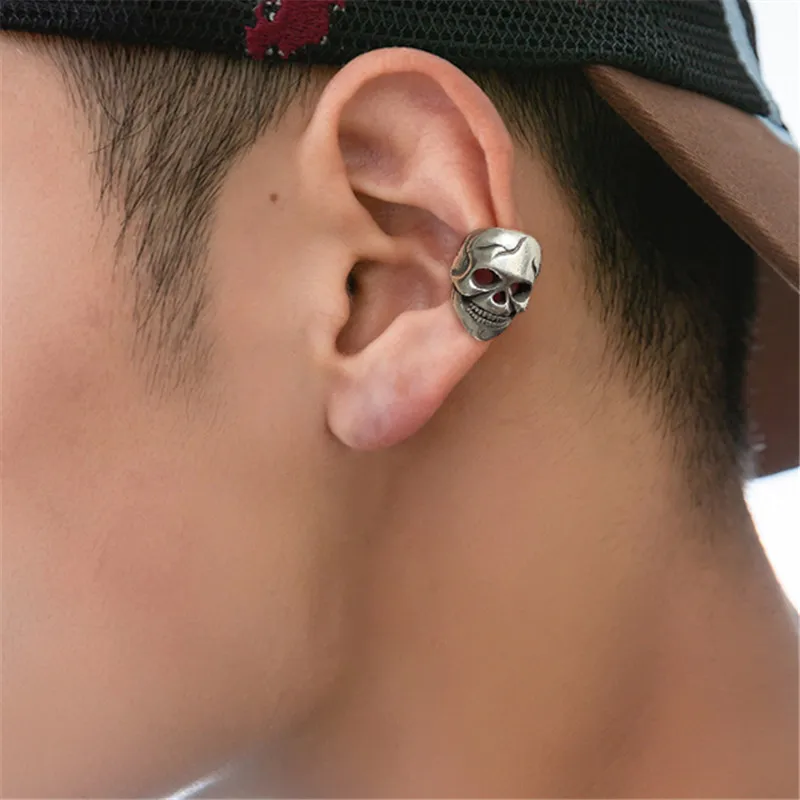 1Pcs Vintage Silver Plated Ear Cuff Earrings Non-Piercing Skull Cuff Ear Clip Earring For Men Women Piercing Jewelry e226