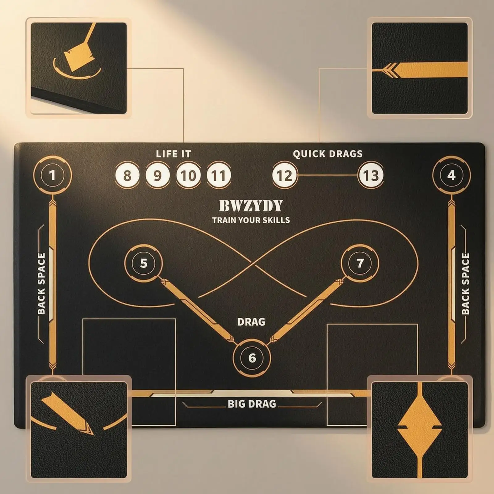 Tapis de hockey avec graphiques d'entraînement, tapis d'entraînement à profil bas avec lignes de guidage pré-imprimées pour les athlètes