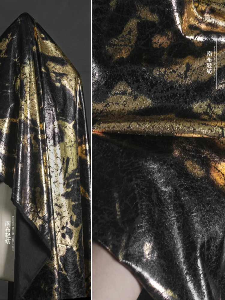 Black Gold Bronzing Craft Polyester Cotton Backing Retro Reconstructed Texture Coat Creative Skirt Clothing Designer Fabric