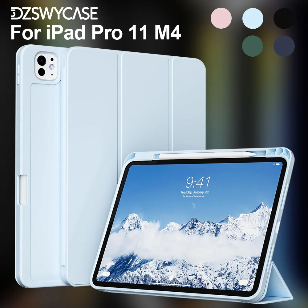 

Case for iPad Pro 11 Inch Case (M4) 2024 5th Generation with Pencil Holder, Trifold Stand & Soft TPU Cover, Auto Wake/Sleep