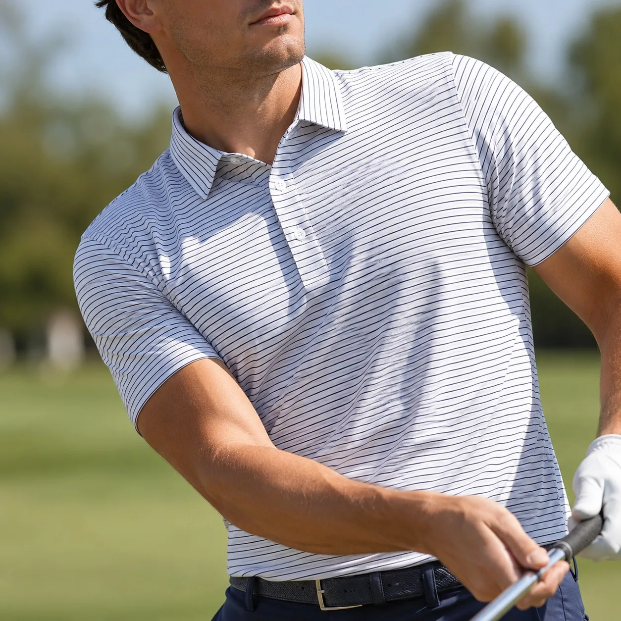 Men's Striped Golf Polo Shirt Short Sleeve Quick Dry Breathable Stretch Sportswear Outdoor Casual Shirt Ready Stock