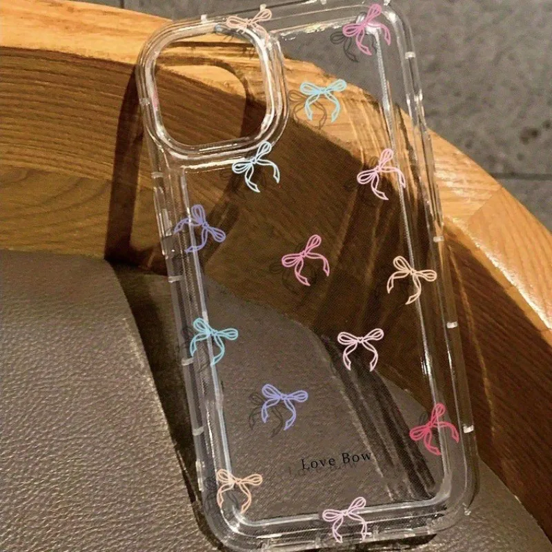 

Colorful Bowkont Clear Phone Case For iPhone 16 15 14 13 12 Pro Max Shockproof Transparent Bow Airbag Case Cover