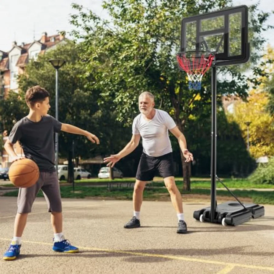 Outdoor Basketball Hoop with Height Adjustable Feature from 4.25 to 10 Feet Portable Design with 44-Inch Shatterproof Backboard
