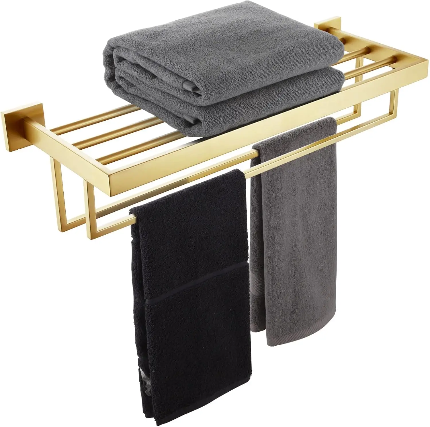 

24'' Stainless Steel Towel Rack with Two Bars, Wall Mount, Brushed Gold Finish