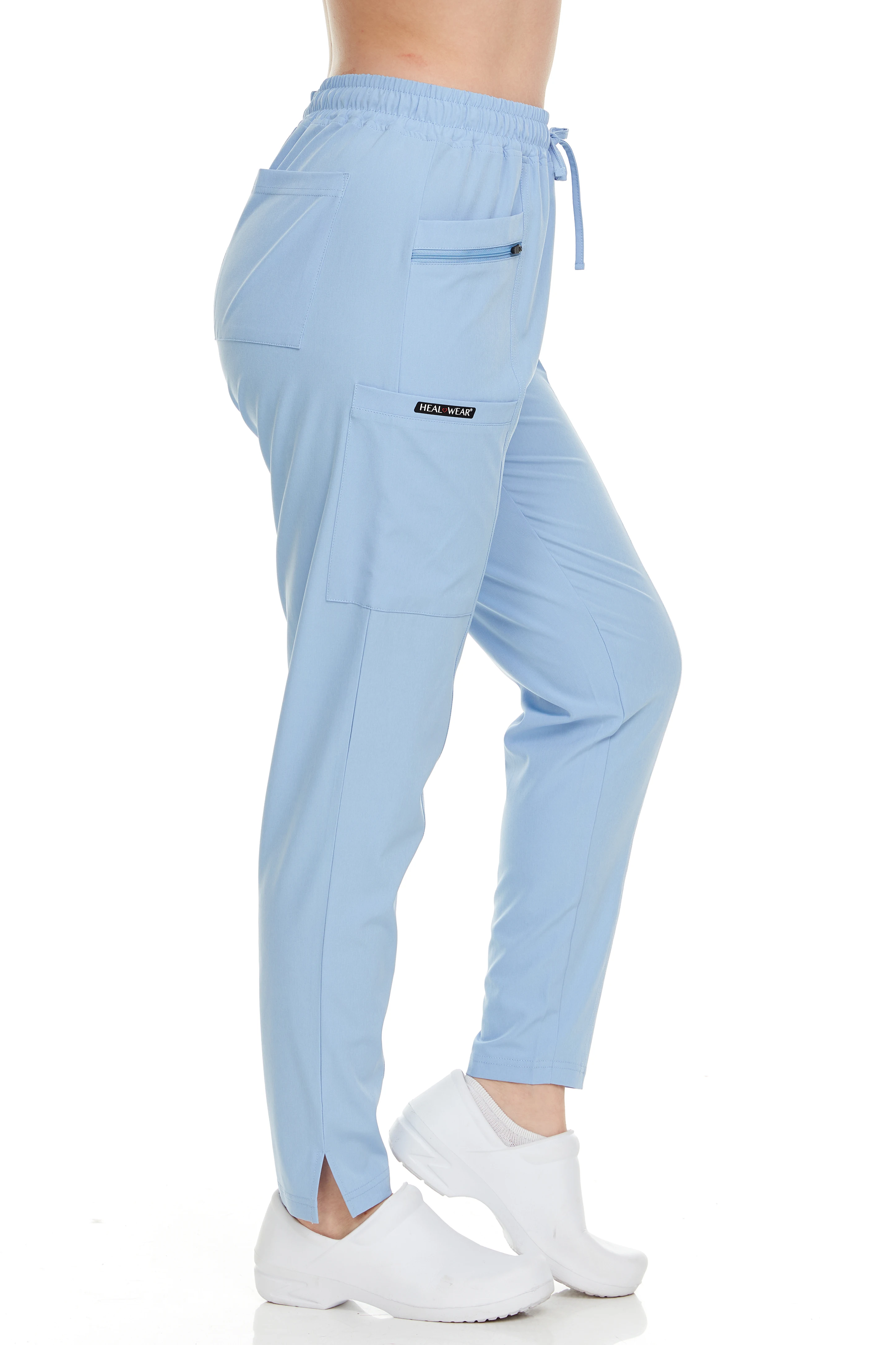 Heal + Wear Ladies Tapered Scrub Pant With Double Front Pockets And Two Front Zipper Pockets / Two Cargo Side Pockets And Two Ba