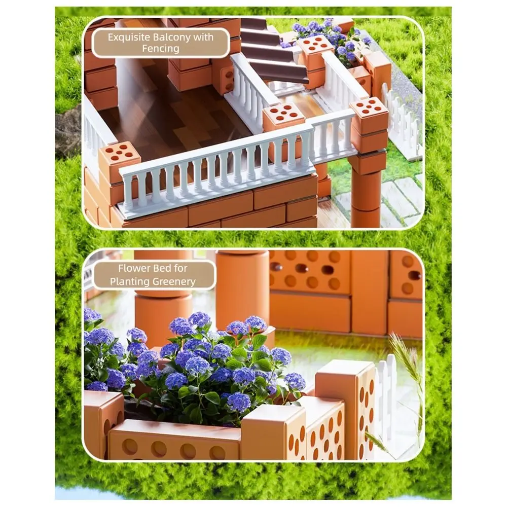 Mehrfarbiges DIY-Baustein-Set aus Kunststoff, Miniaturgröße, Simulation von Ziegelhäusern, Villa-Modell, Cottage-Stil
