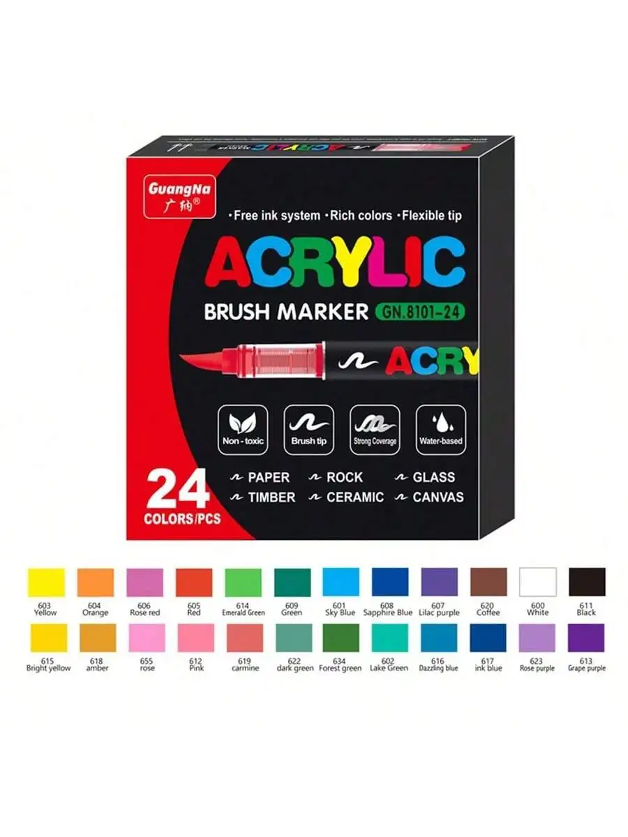 GuangNa 12/24/72/168/288 Kleuren Acrylverfmarkers, Zachte Penseel Studenten Graffiti Schilderstiftenset, Festival Cadeau DIY Markers