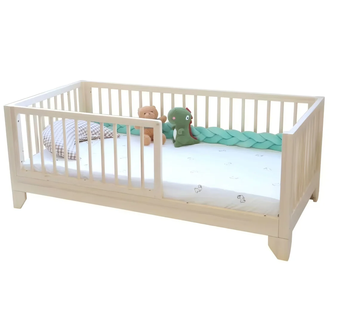 

Кровать Монтессори из натурального дерева для девочек, двуспальная двуспальная кровать с навесом для малышей, напольная кровать размера «king-size» с направляющими