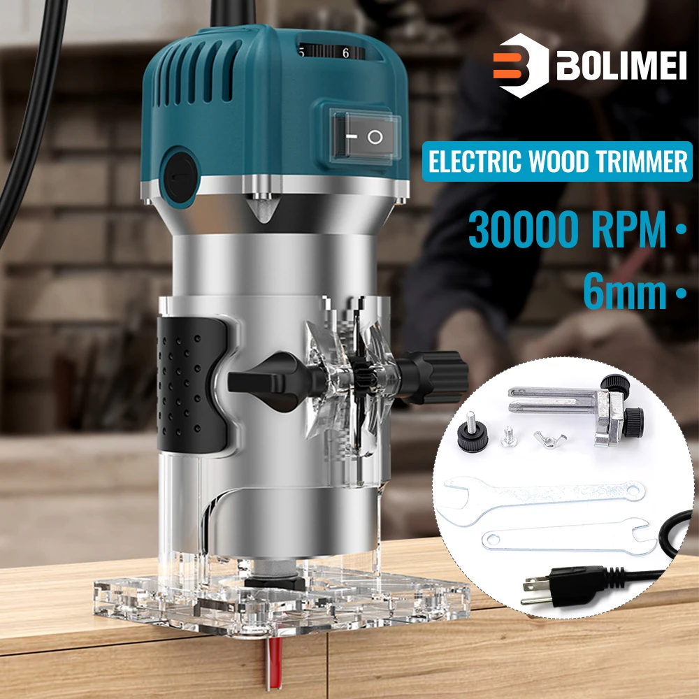 

BOLIMEI blue Trimmer 800W 30000rpm 110V US Plug Router Tool for Woodworking ElectricTrimmer Wood Router Tools Laminate Trimme