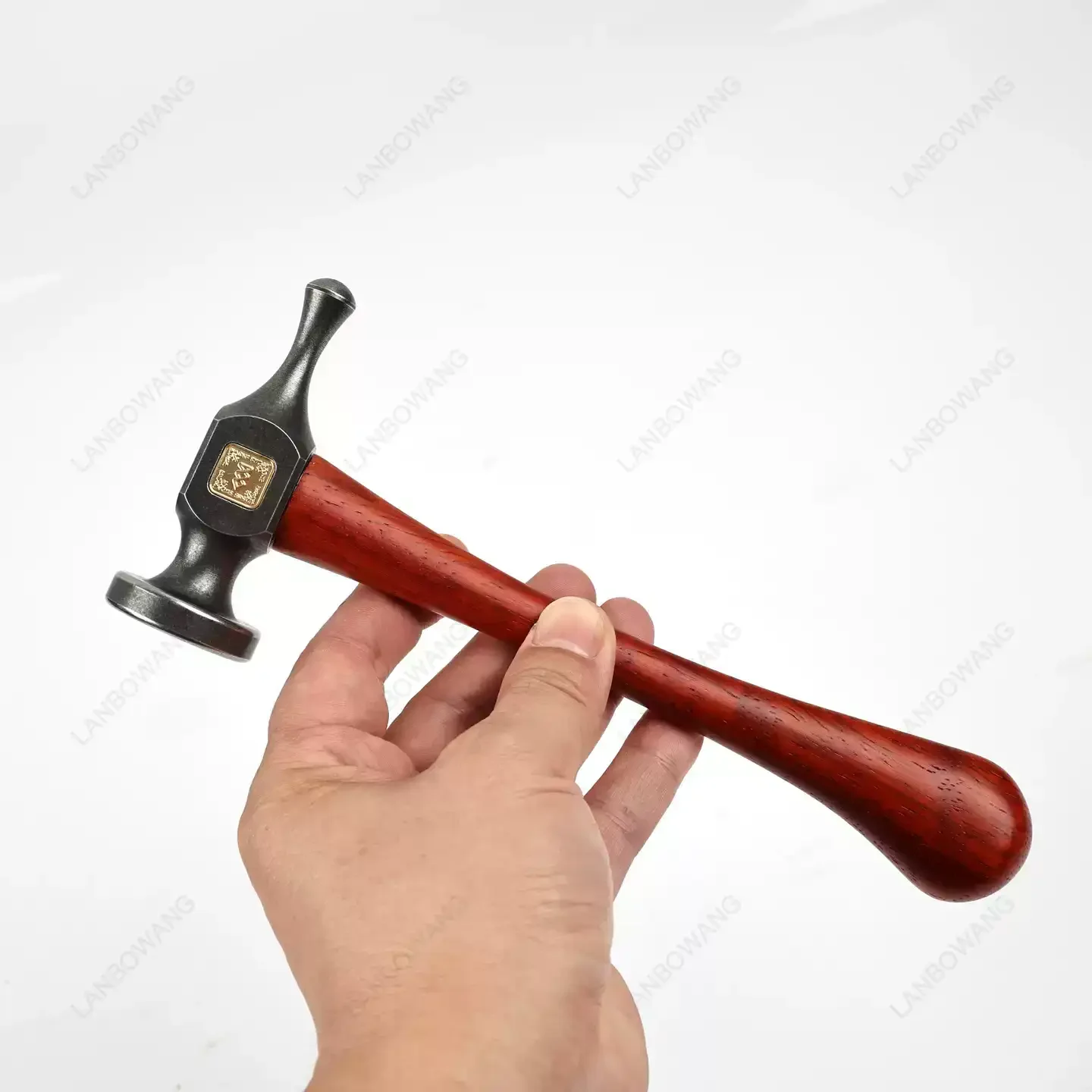 HRC52 55# Carbon Steel Rosewood Handle Leather Stitching Hammer, Gothic Ball Peen Tool for Jewelry Making