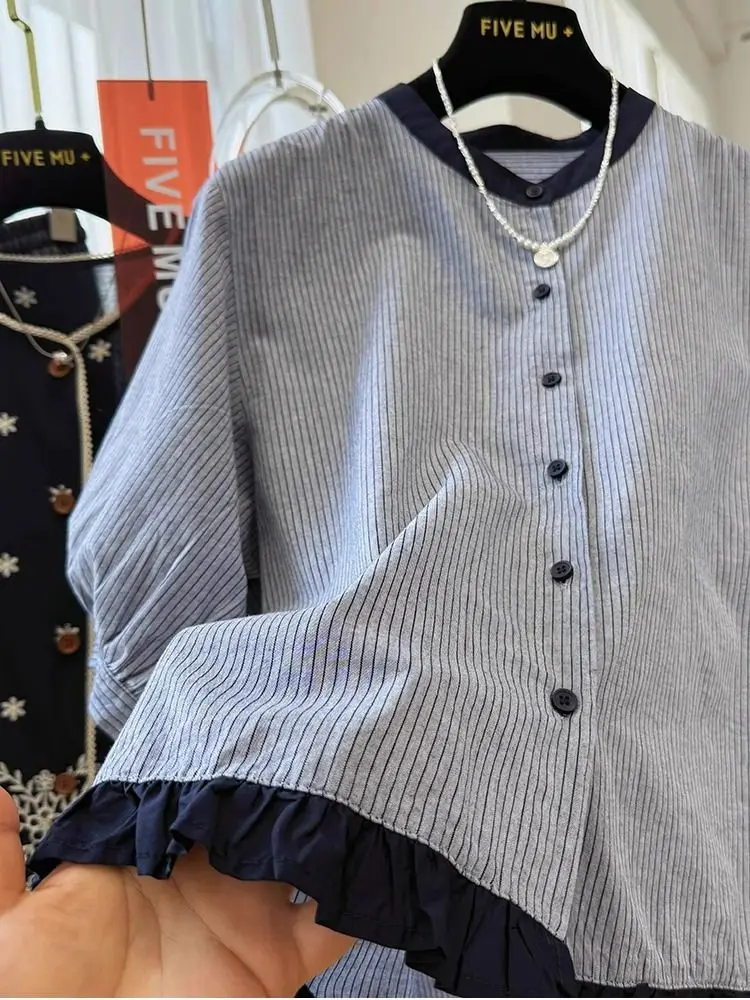 

Большие размеры 300 Pou из чистого хлопка, корейский свободный ort Sve, женский летний топ в полоску с дизайном irt Faion для похудения