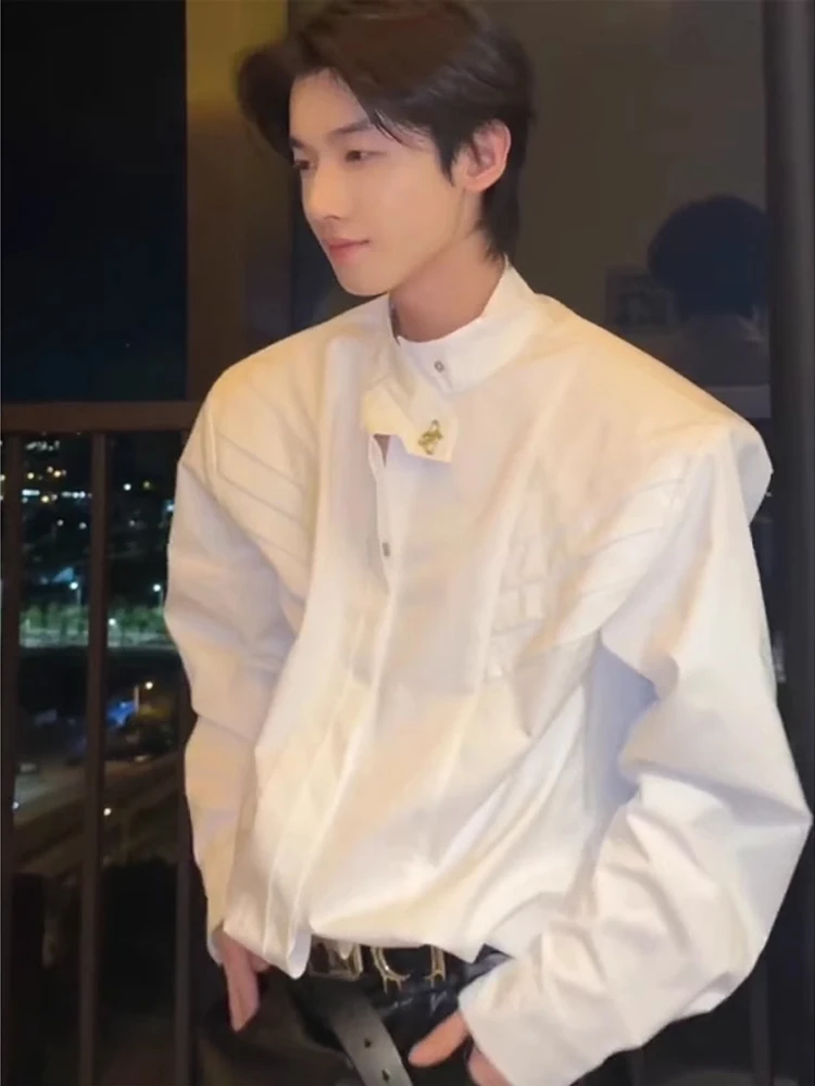 

Мужская летняя футболка с воротником-стойкой, свободного кроя, из тонкого материала, в американском стиле, для молодежи, цвет чисто белый