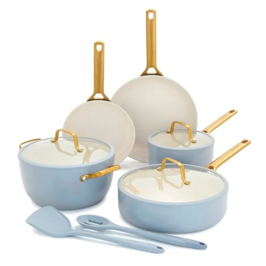 

Набор посуды Nonstick Reserve Pro из 10 предметов, сертифицированный NSF, с керамическим покрытием, твердоанодированный, без PFAS, кастрюли и сковороды с крышками, из нержавеющей стали