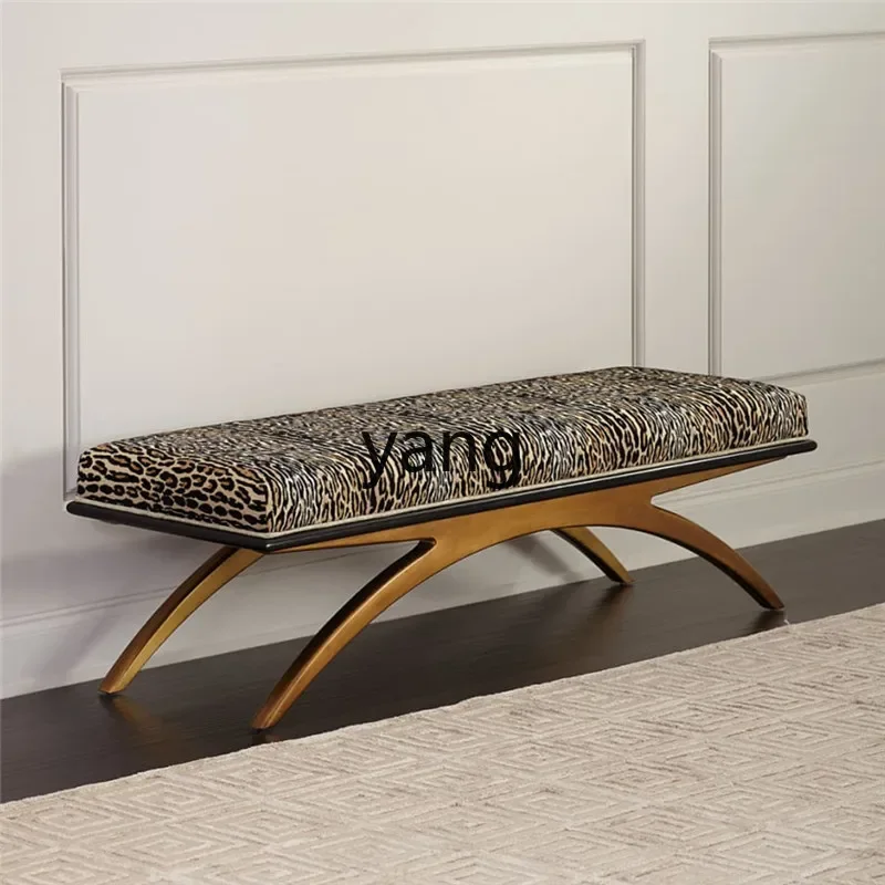 xyy light luxury bedside stool neoclassical gold solid wood modern simple leopard print fabric shoe changing stool