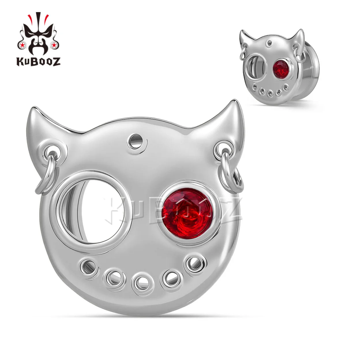 KUBOOZ Devil Eye Ohr-Tunnel-Plugs aus 316L Edelstahl, hypoallergen, mit CZ-Steinen, Ohr-Dehnungsringe, Punk-Gothic-Piercing-Schmuck