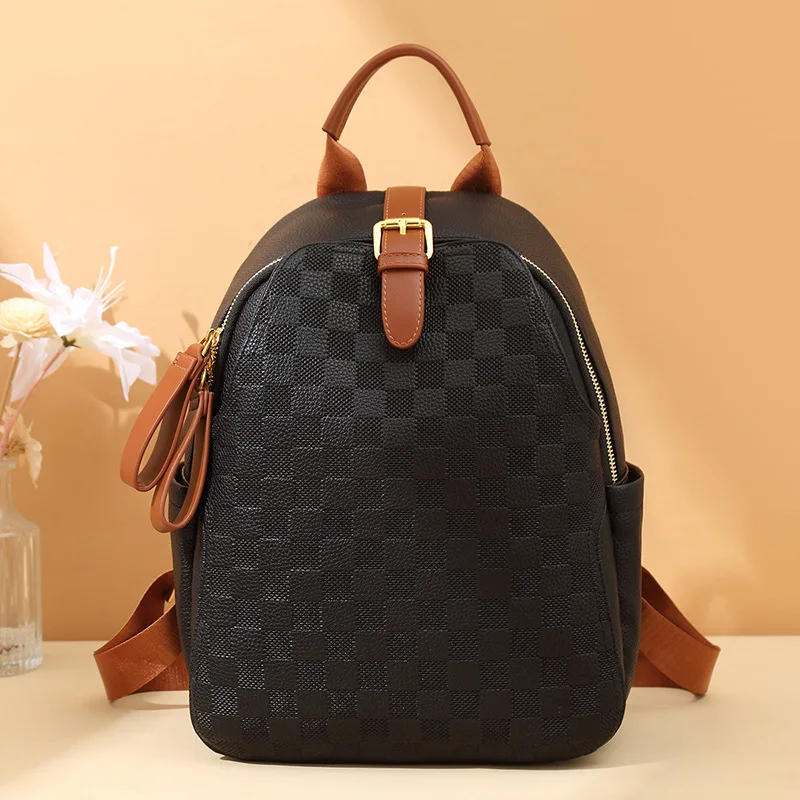 

Premium Sense Light Luxury Checkerboard Women's Backpack Fashion Trend Casual Small Backpack Portable Fashion Durable Commute