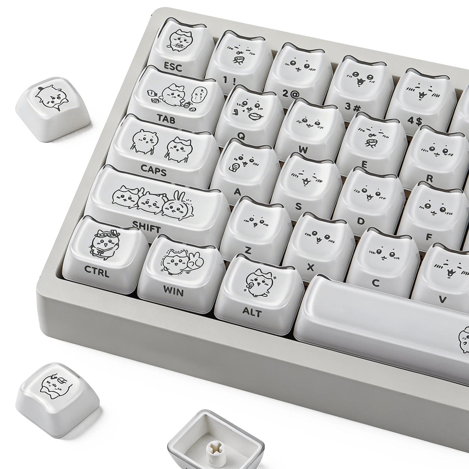 

Crystal Jelly White Hachiware Keycaps Dual Legends 119 Keys MAO Profile for Mechanical Keyboard
