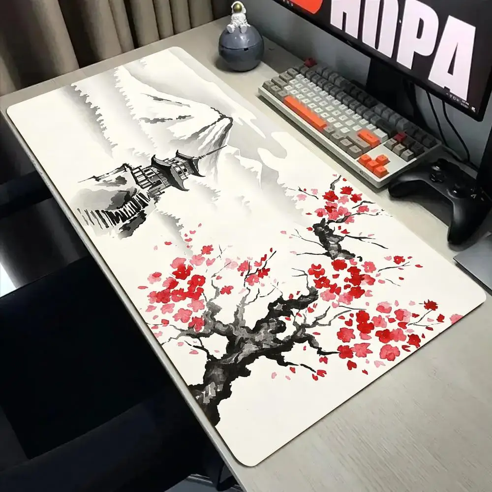 Ink-wash landscape Mouse Pad Desk Mat with Stitched Edge XXL Mousepads Rubber Anti-slip Gamer Keyboard Rug Gaming Mats Mauspad