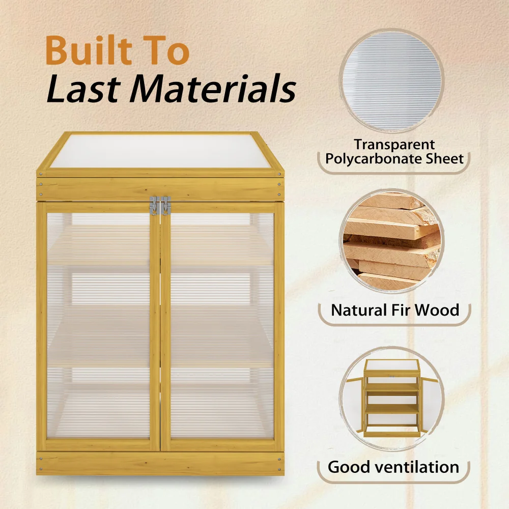 Greenhouse Wooden Cold Frame Greenhouse, Mini Greenhouse for Outdoor, Polycarbonate Garden Greenhouse Cabinet 2-Tier, Keep