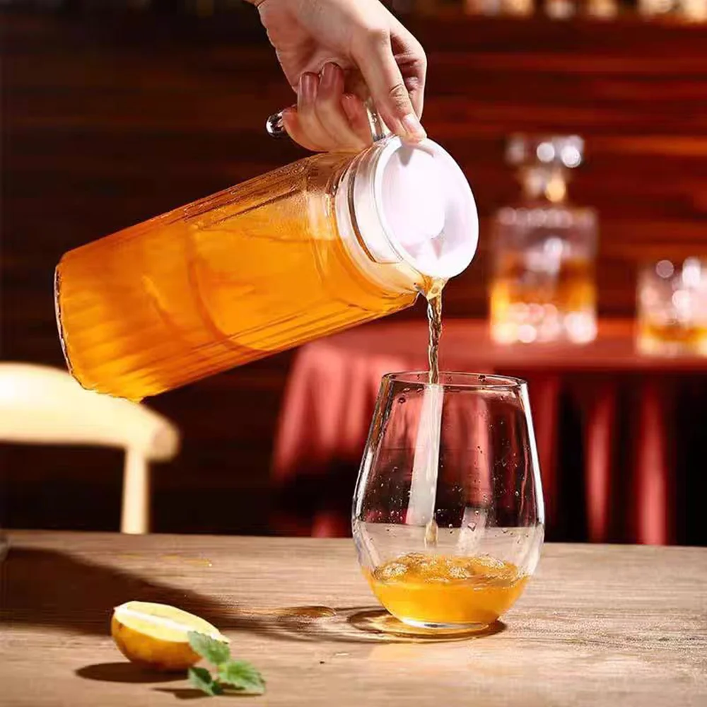 Pige Home 1.1L Xiangyue إبريق ماء بارد مخطط مربع إبريق زجاجي شفاف خالي من الرصاص #3