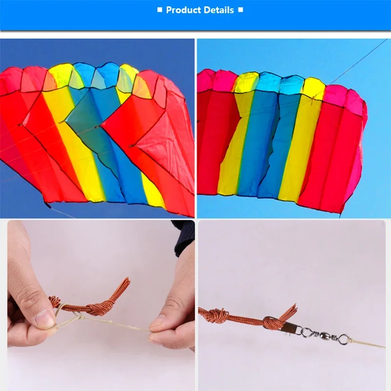 Cerf-volant parachute professionnel sans nœuds arc-en-ciel pour enfants, facile à voler, logiciel 3D