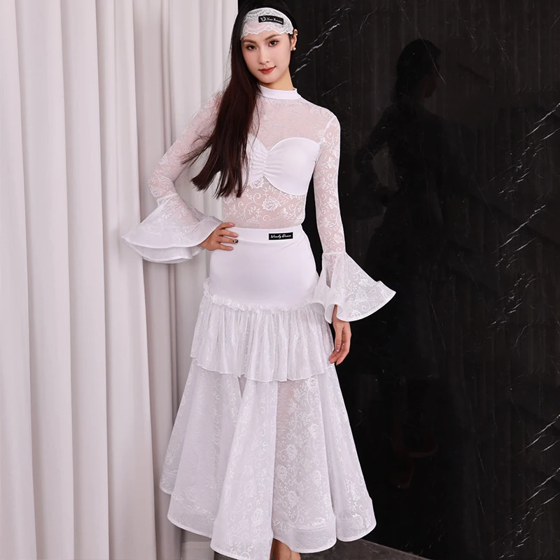 Nuovo abito da ballo da sala bianco abbigliamento da competizione donna ballo di fine anno club valzer spettacolo di danza costume abbigliamento da pratica latino BL14556