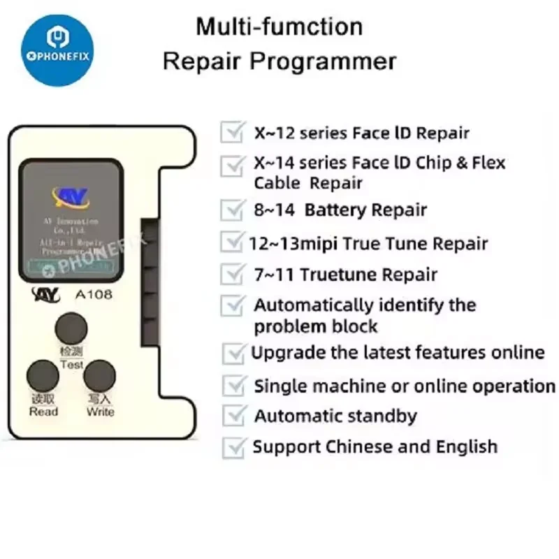 AY A108 True Tone Repair Module A108 BOX Programmer For iPhone 11 12 13 14 15 Pro Max Original Color and Third-party Screen Repa