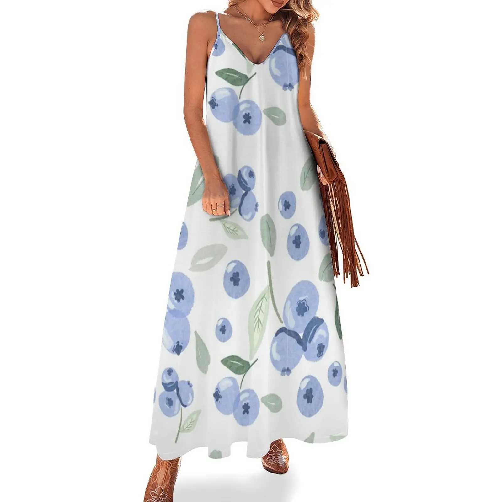 

Bluberries and Leaves Sleeveless Dress summer women's suit Bride dresses
