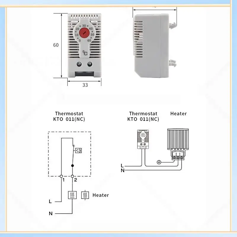 

-A60I KTO011 Normally Closed NC Adjustable Mechanical Temperature Controller Cabinet Thermostat Din Rail,For Heating Use
