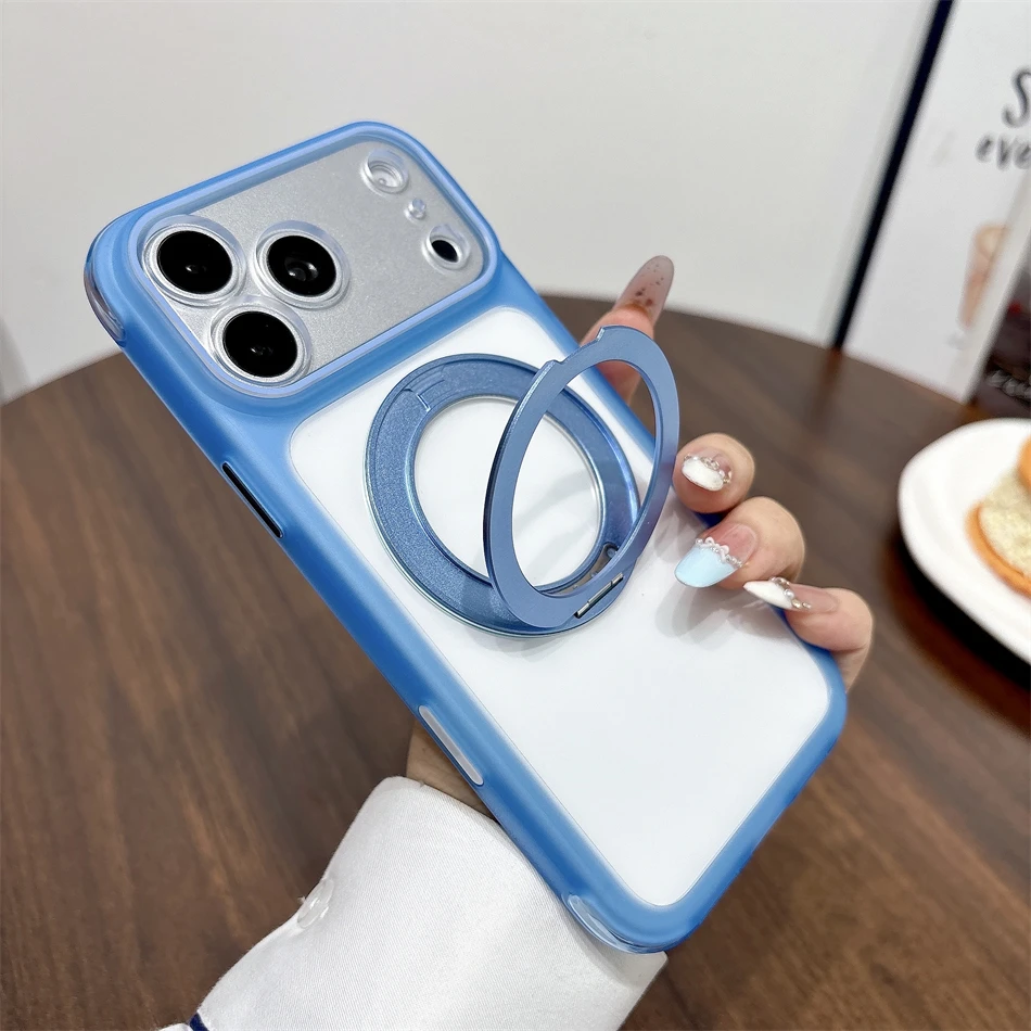 Neon Color Magnetic Rotating Holder for Magsafe Magnetic Case For iPhone 18 17 16 15 Pro Max Corner Airbag Matte Hard Back Cover