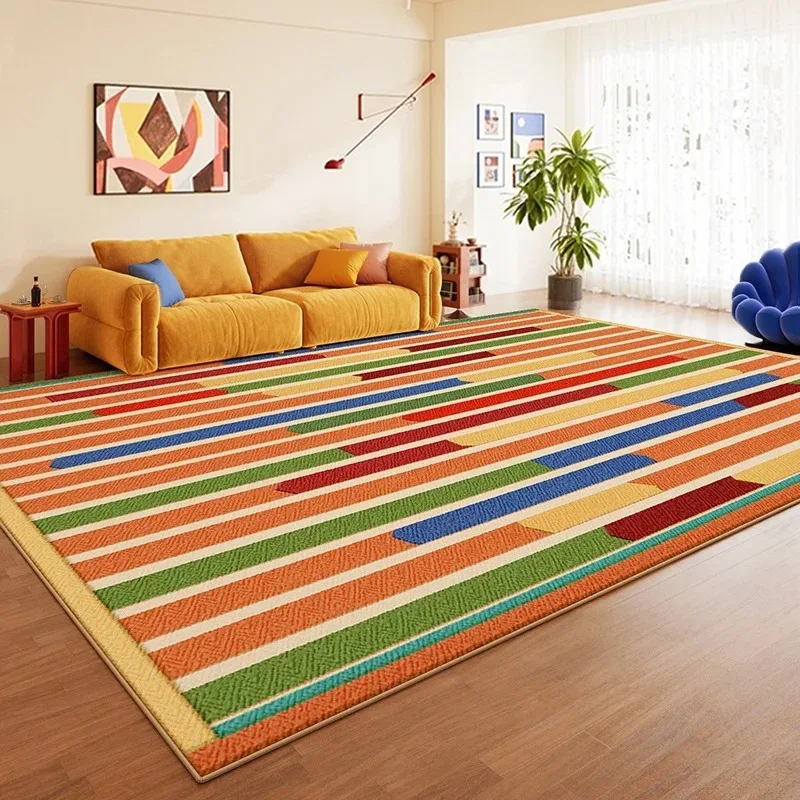 Living Room Carpet Non-slip Soft Stain-resistant Floor Mat Colorful Striped Color-blocked Rug Large-sized Home Decor Mats