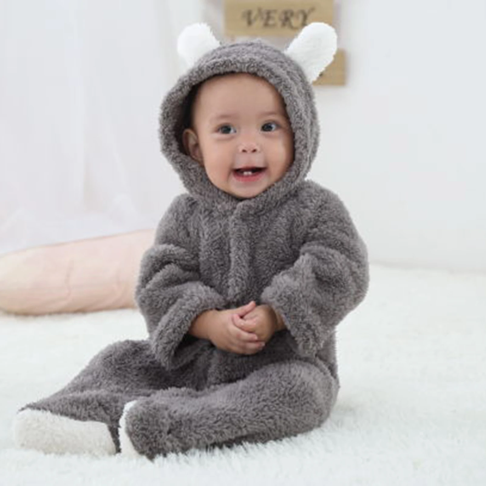 Baby Winter Romper Plush Jumpsuit Warm Outfits Fuzzy Fleece Plush Clothes Gift for Children\'s Day Thanksgiving