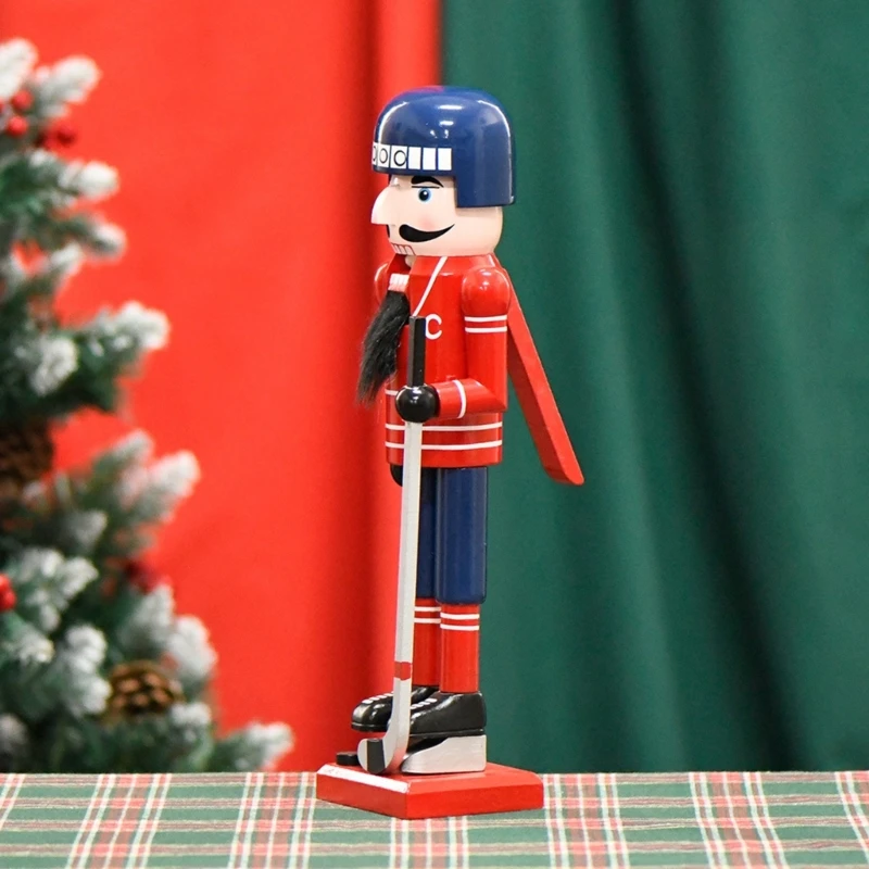 14’’ Ice Hockey Player Nutcrackers Soldier Doll Table Decoration Centerpiece Christmas Wood Crafts Figure Festival Decors