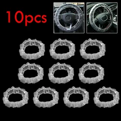 10pc Car Clear Universal Disposable Steering Wheel Cover Plastic Clear With Elastic Trims For Less 40 Cm Steering Wheel