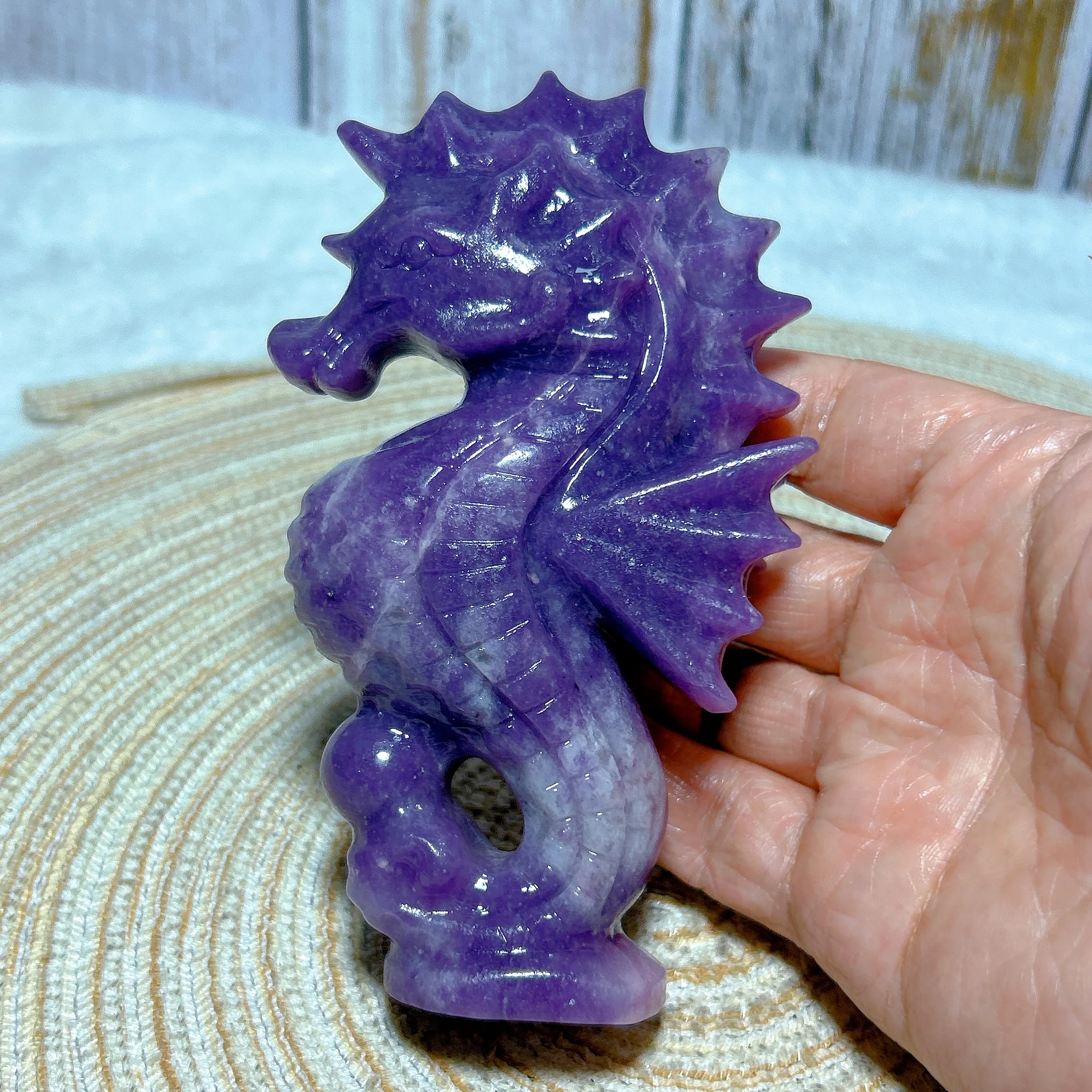 Healing Natural Crystal Lepidolite Sea Horse Hand Carving Free Form Precious Mineral Reiki  Energy Home Decorations Holiday Gift