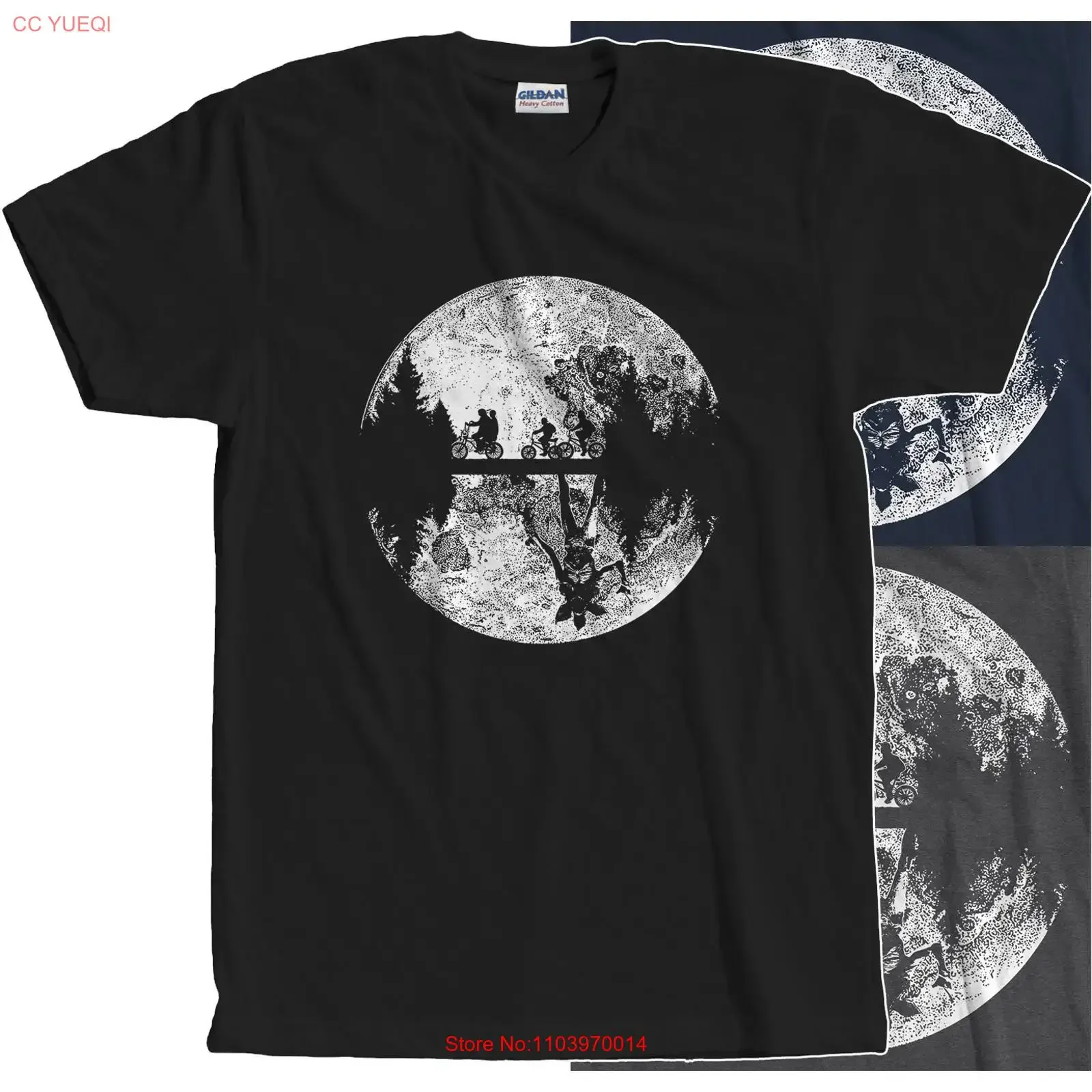 Camiseta The Upside Down Mike Dustin Eleven e Will Full Moon Bike Ride, estilo Sci-Fi vintage, lavada, respirável, com estampa gráfica, unissex, casual.