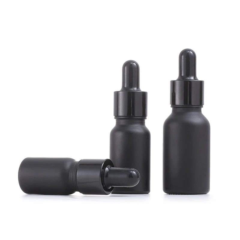 5/10/15/20/30/50/100ML Frosted black glass dropper bottle with aluminum cap